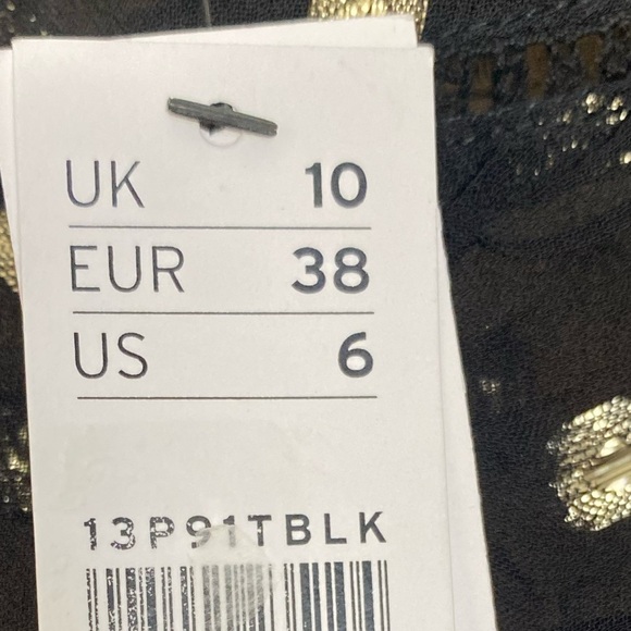 Topshop Black Gold Polkadot  V-neckline Lurex Ruffle Tops Size 6 - Picture 7 of 7